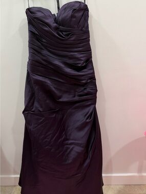 Bill Levkoff Strapless Ruched Satin Gown in Deep Plum size 16
